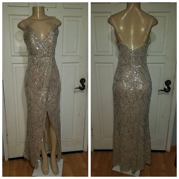 AARFAR Women Sequin Dress V-Neck Sleeveless Dress Mermaid Maxi Long NWT Small - Picture 2 of 14